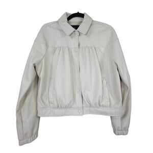 Bagatelle Collection Jacket Womens Medium Cream Feminine Faux Leather Bomber